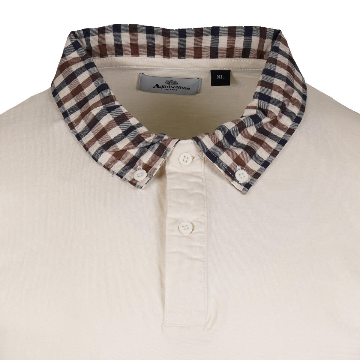 Aquascutum Active Club Check Collar Polo Shirt Ecru