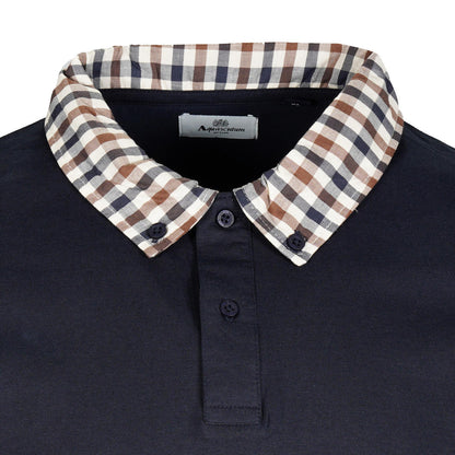 Aquascutum Active Club Check Collar Polo Shirt Navy