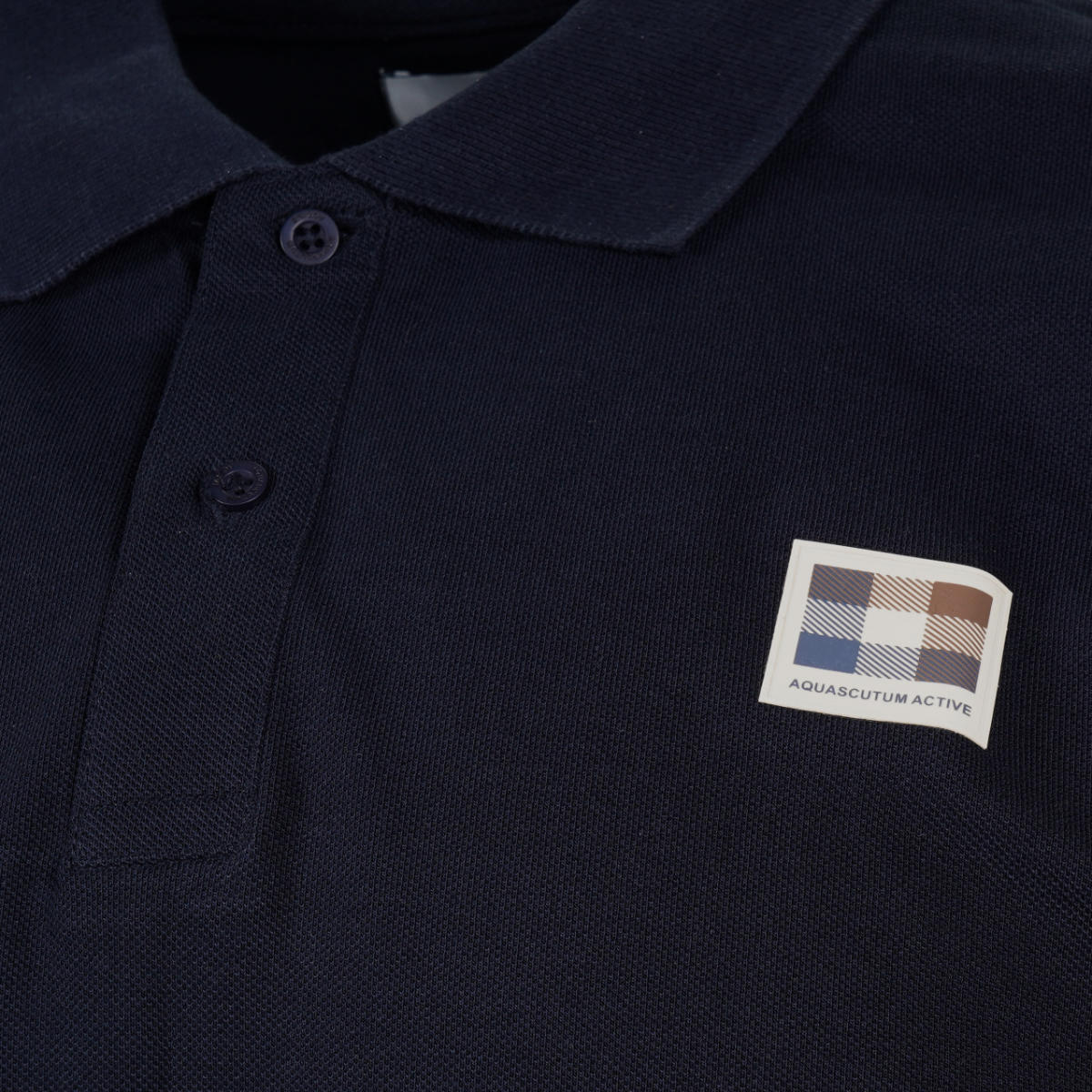 Aquascutum Active Club Check Patch Polo Shirt Navy
