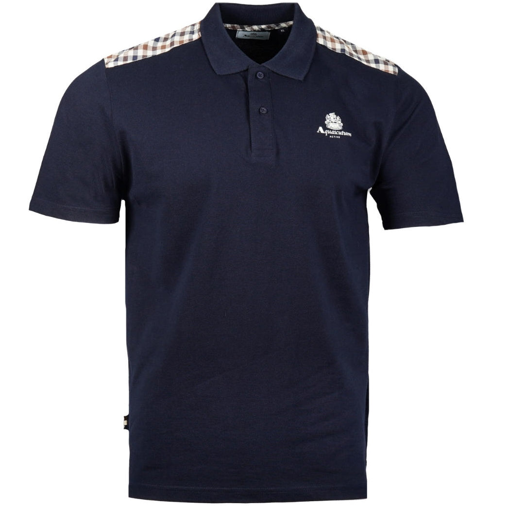 Aquascutum Active Club Check Shoulder Polo Shirt Navy