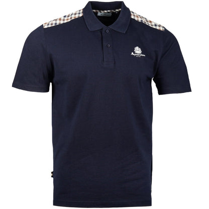 Aquascutum Active Club Check Shoulder Polo Shirt Navy