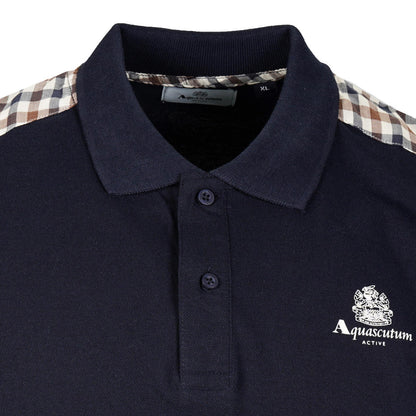 Aquascutum Active Club Check Shoulder Polo Shirt Navy