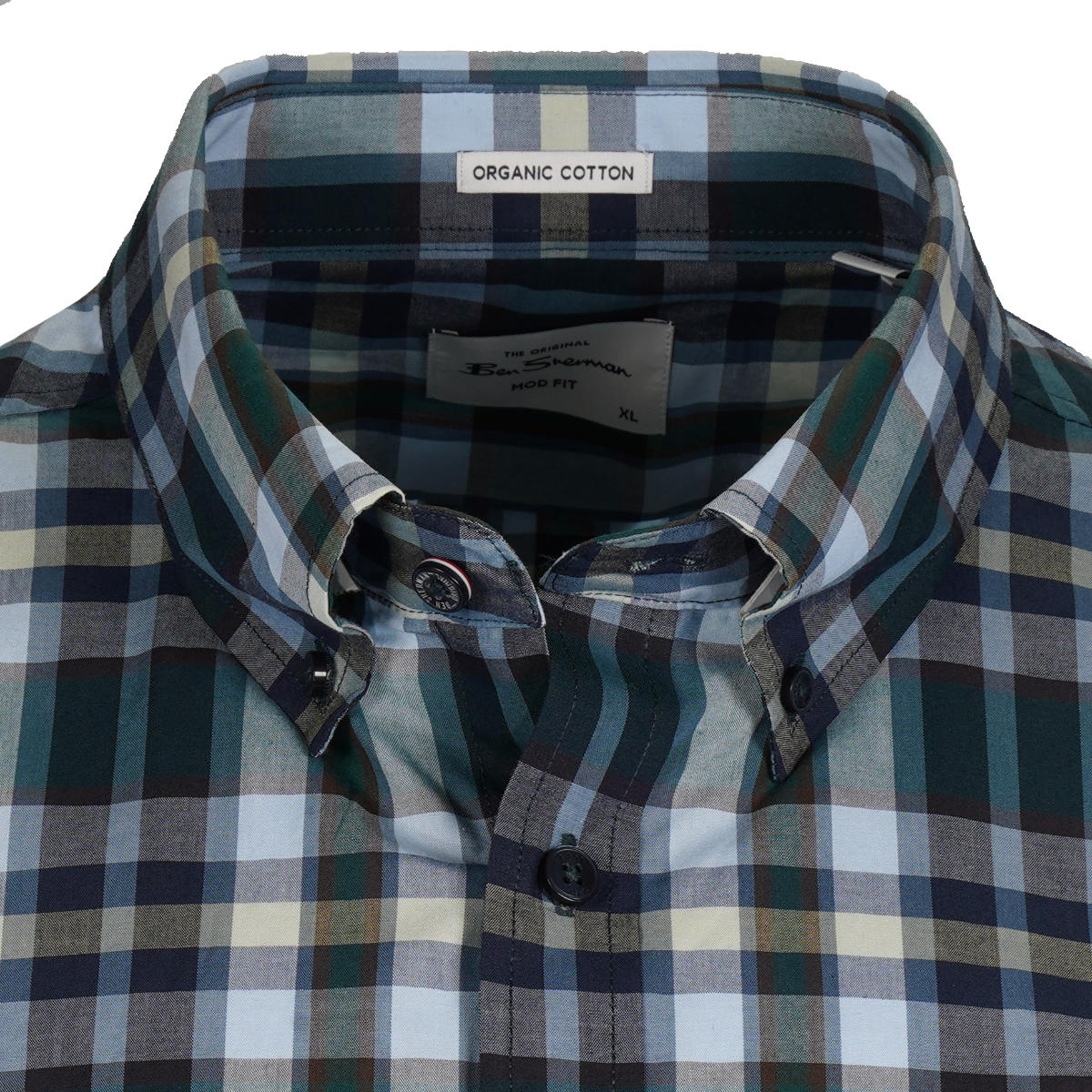 Ben Sherman Short Sleeve Irregular Check Shirt Dark Green