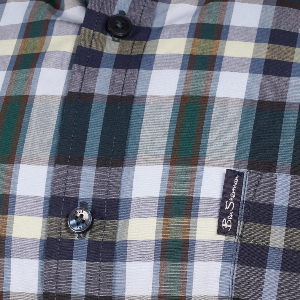 Ben Sherman Short Sleeve Irregular Check Shirt Dark Green