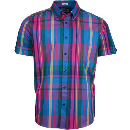 Ben Sherman Short Sleeve Large Madras Check Bright Blue