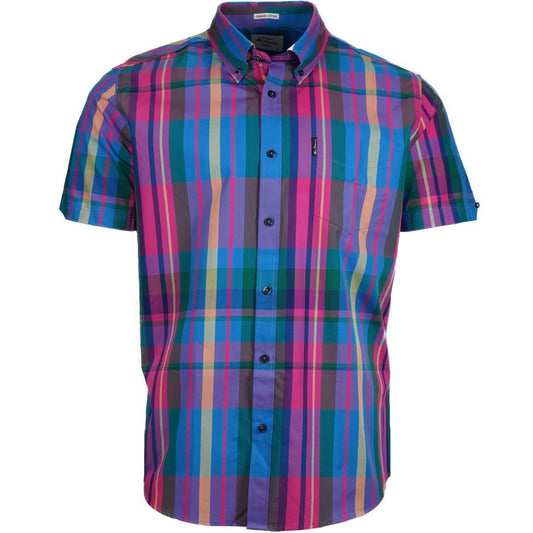 Ben Sherman Short Sleeve Large Madras Check Bright Blue