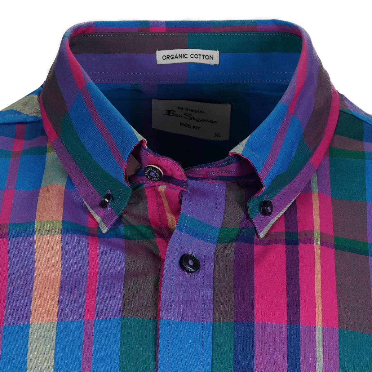 Ben Sherman Short Sleeve Large Madras Check Bright Blue