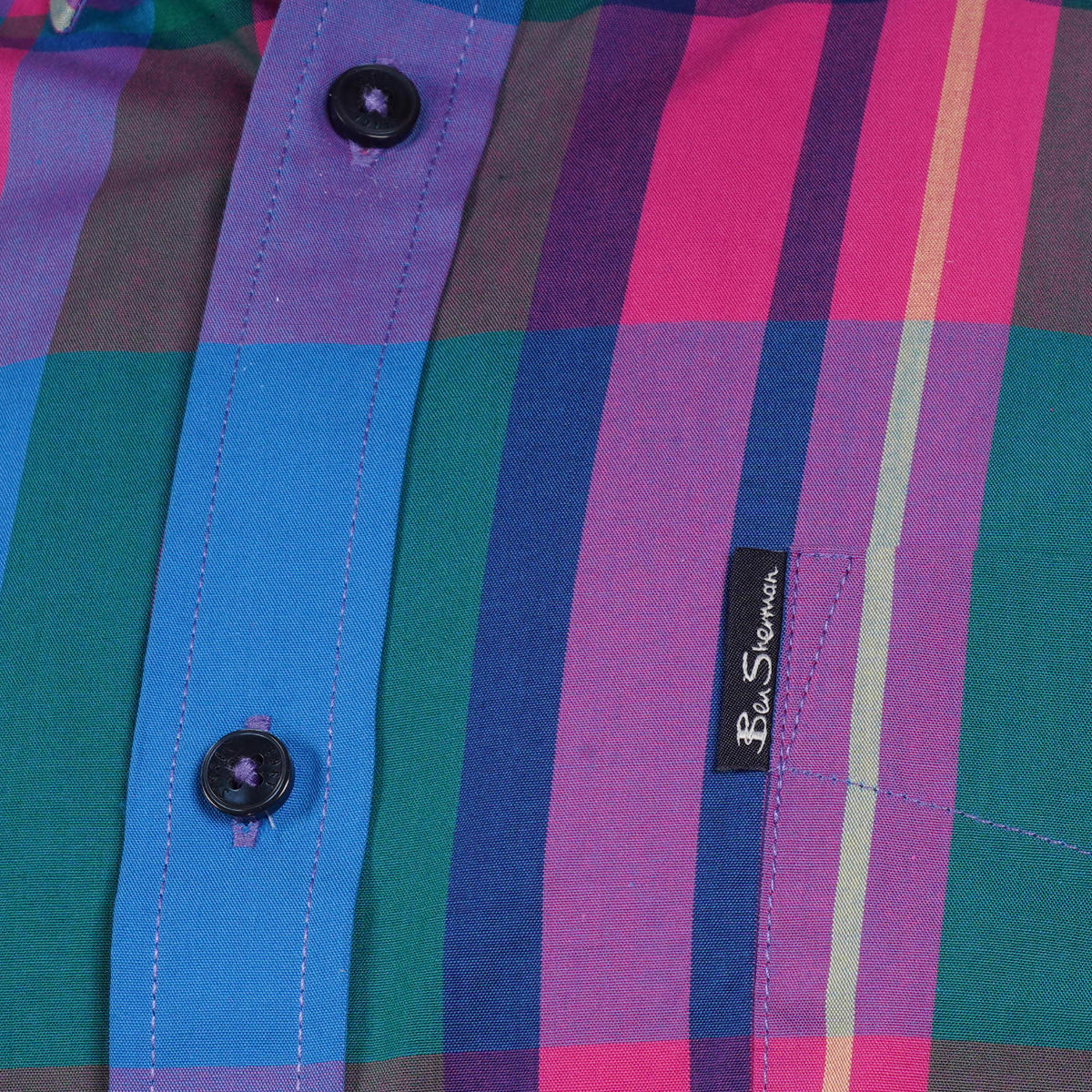 Ben Sherman Short Sleeve Large Madras Check Bright Blue