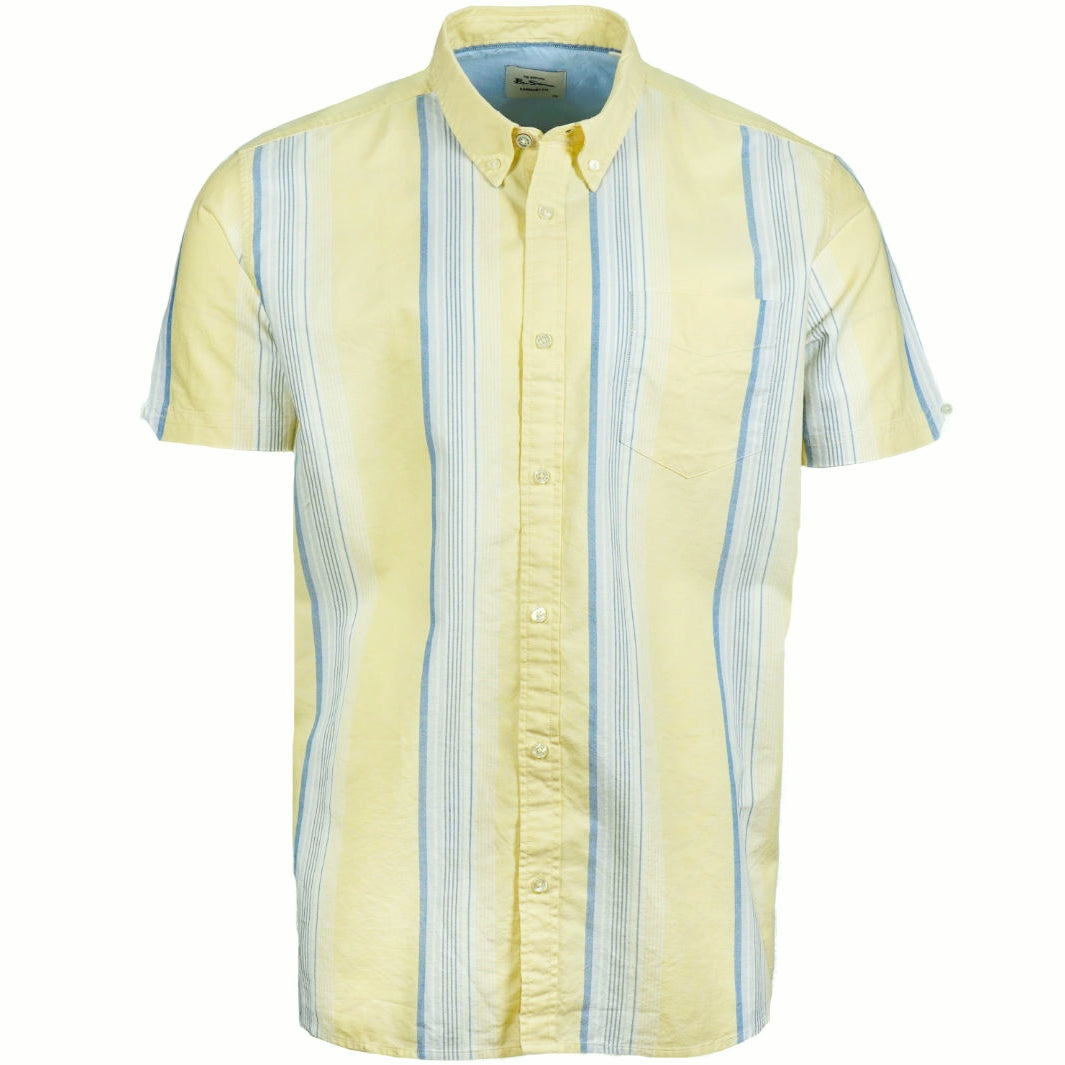 Ben Sherman Short Sleeve Cotton Oxford Stripe Shirt Lemon
