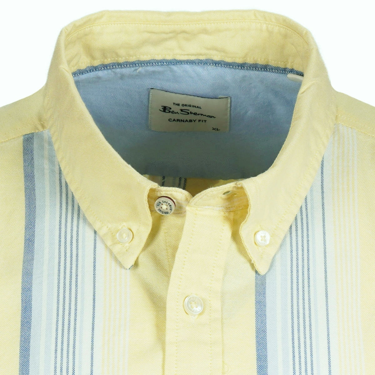 Ben Sherman Short Sleeve Cotton Oxford Stripe Shirt Lemon