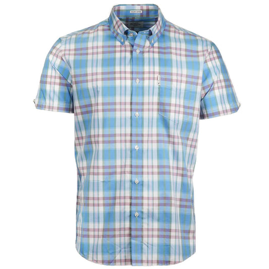 Ben Sherman Short Sleeve Irregular Check Shirt Glacier Blue