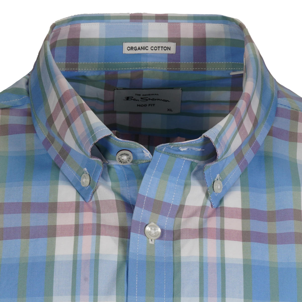 Ben Sherman Short Sleeve Irregular Check Shirt Glacier Blue