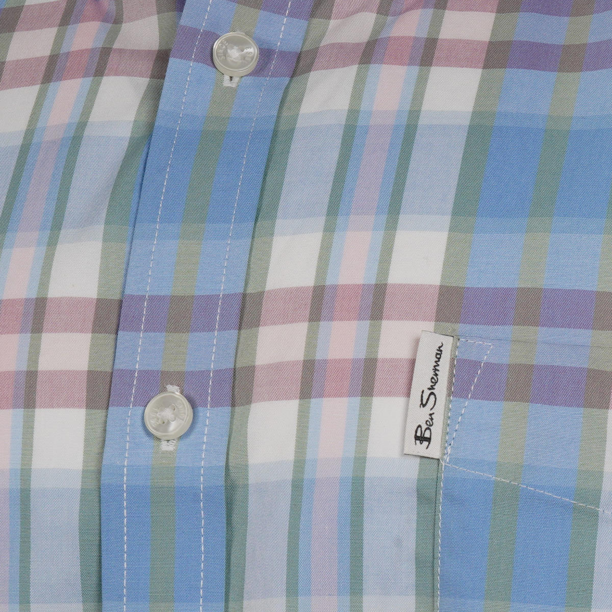 Ben Sherman Short Sleeve Irregular Check Shirt Glacier Blue