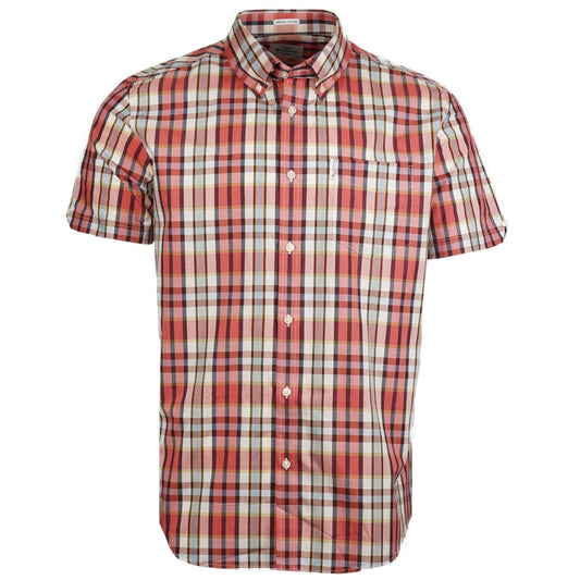 Ben Sherman Short Sleeve Irregular Check Shirt Cerise