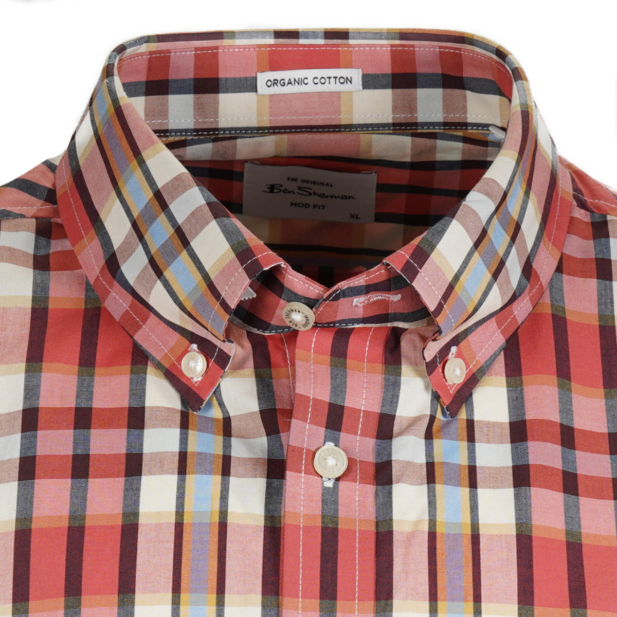Ben Sherman Short Sleeve Irregular Check Shirt Cerise