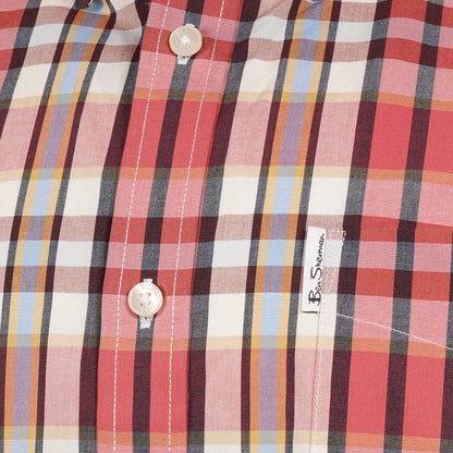 Ben Sherman Short Sleeve Irregular Check Shirt Cerise