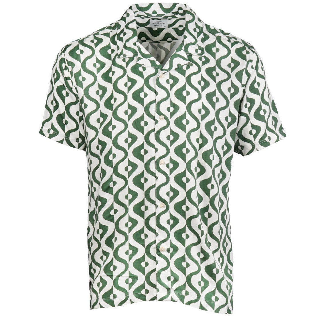 Ben Sherman Short Sleeve Revere Collar Geo Print Shirt Green