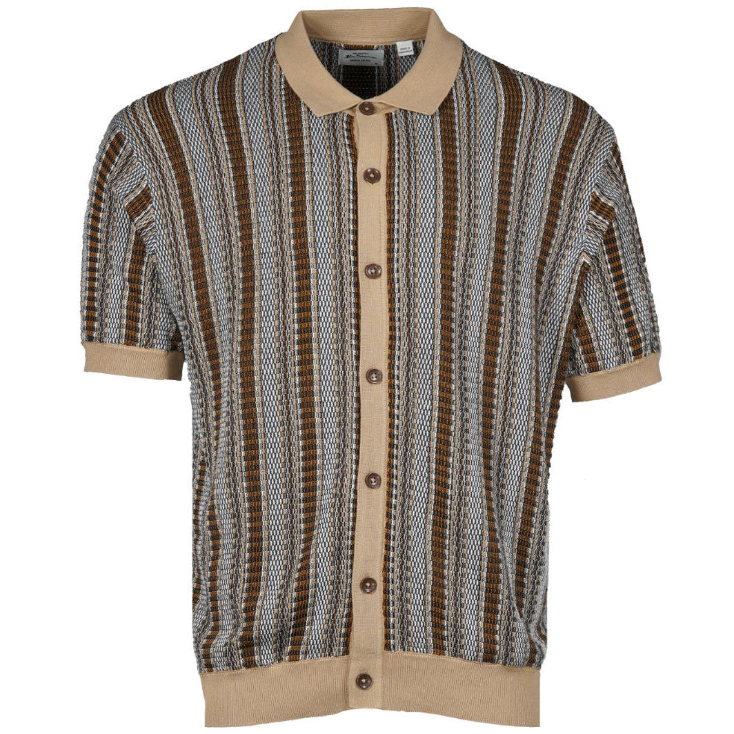 Ben Sherman Texture Fine Knit Button Cardigan Navy And Tan