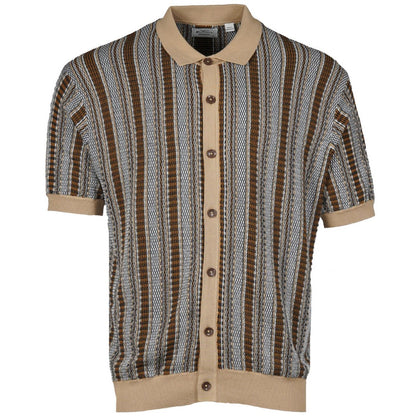 Ben Sherman Texture Fine Knit Button Cardigan Navy And Tan