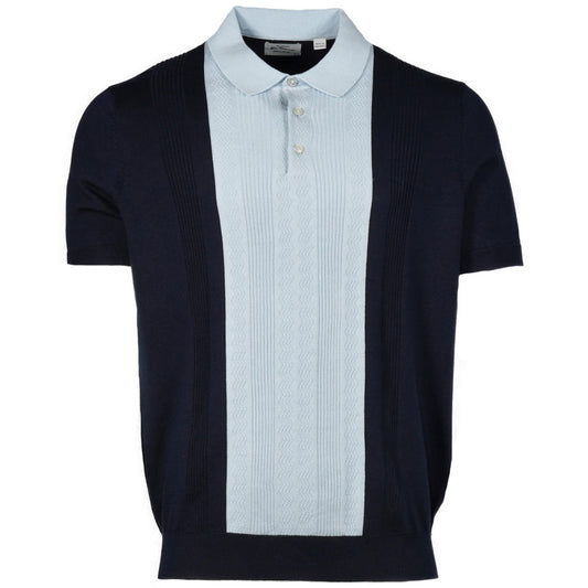 Ben Sherman Texture Block Stripe Knit Polo Navy