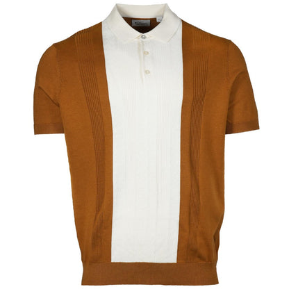 Ben Sherman Texture Block Stripe Knit Polo Caramel