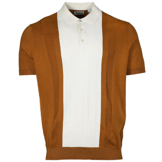 Ben Sherman Texture Block Stripe Knit Polo Caramel