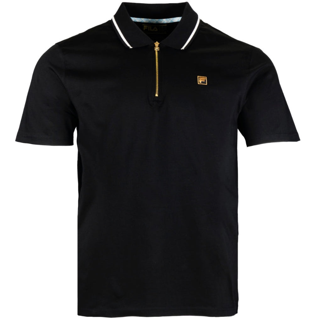 Fila Lemar Zip Neck Jersey Tipped Polo Shirt Black