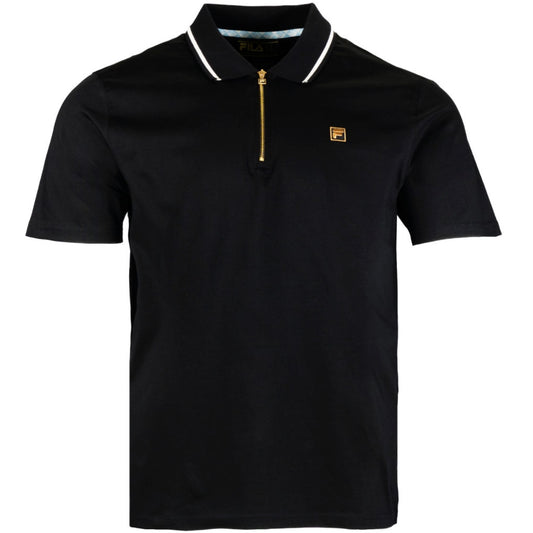 Fila Lemar Zip Neck Jersey Tipped Polo Shirt Black