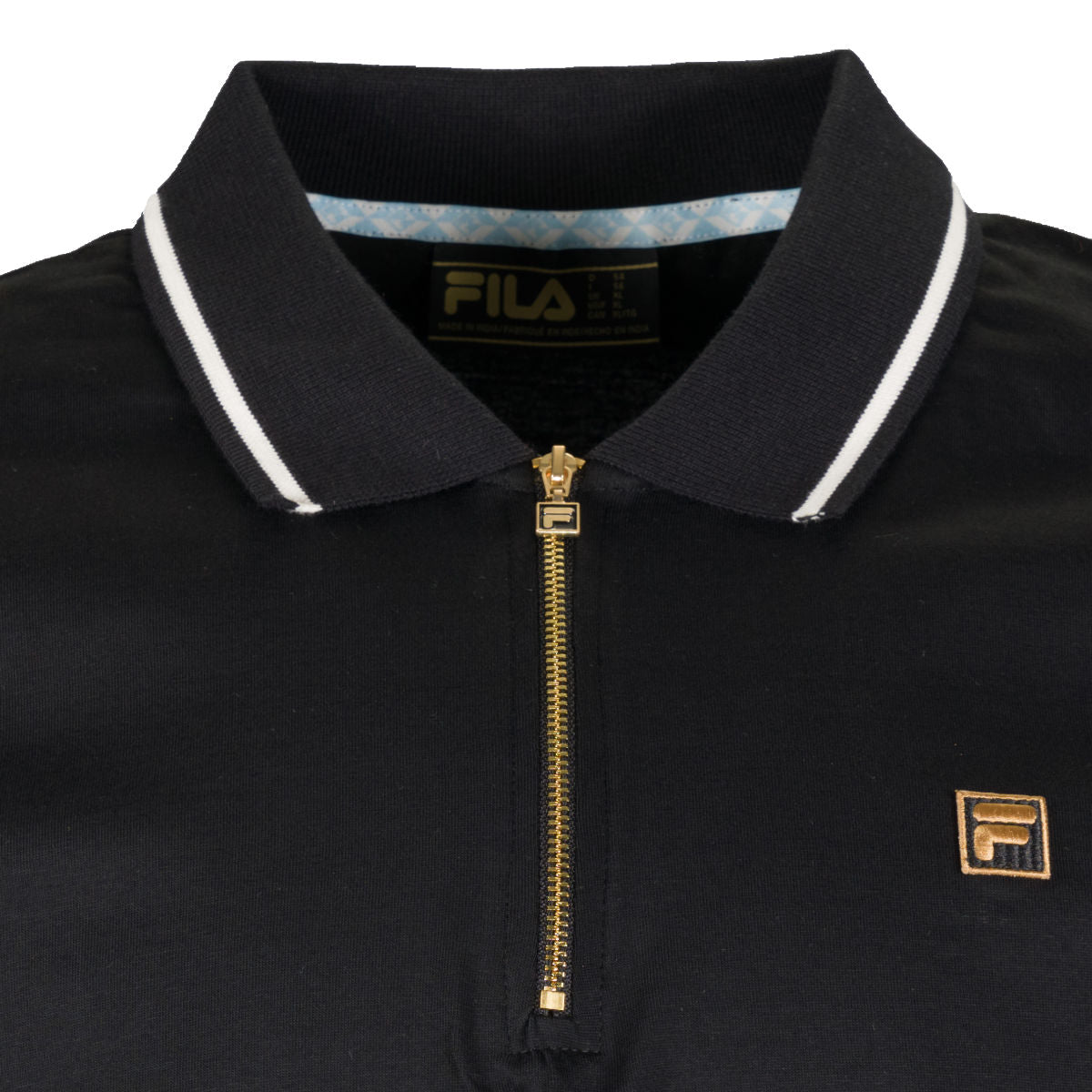 Fila Lemar Zip Neck Jersey Tipped Polo Shirt Black