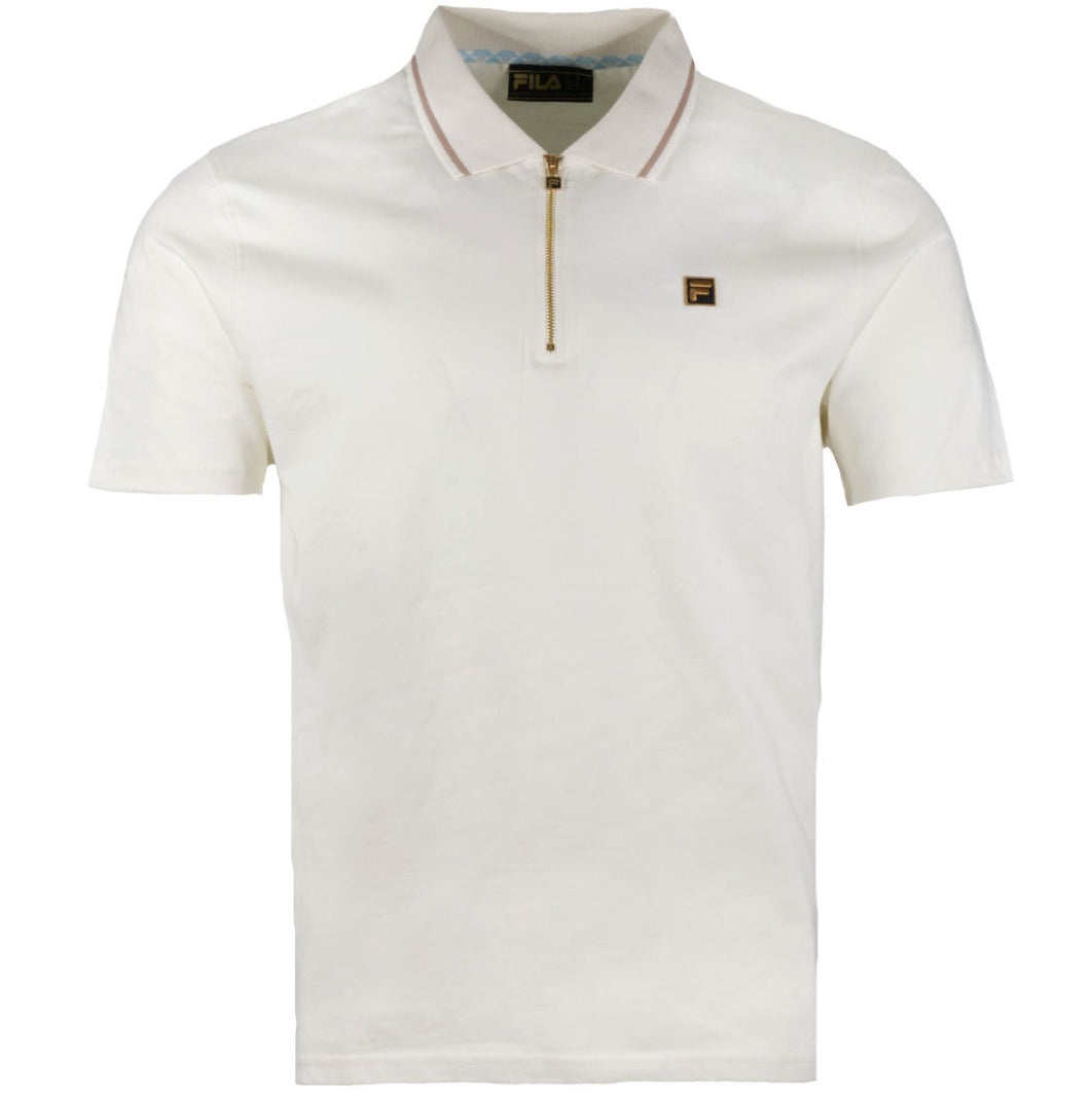 Fila Lemar Zip Neck Jersey Tipped Polo Shirt Ecru