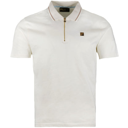 Fila Lemar Zip Neck Jersey Tipped Polo Shirt Ecru