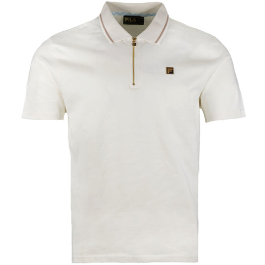 Fila Lemar Zip Neck Jersey Tipped Polo Shirt Ecru
