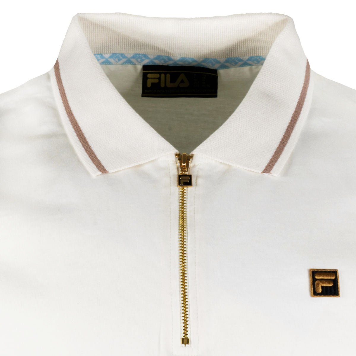 Fila Lemar Zip Neck Jersey Tipped Polo Shirt Ecru