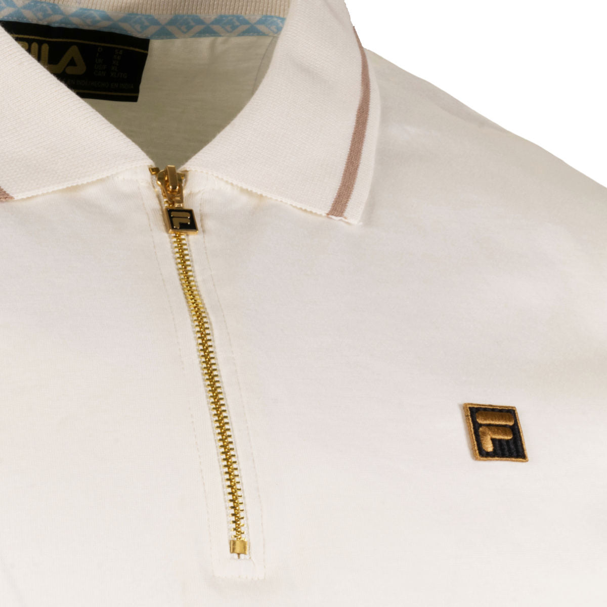 Fila Lemar Zip Neck Jersey Tipped Polo Shirt Ecru