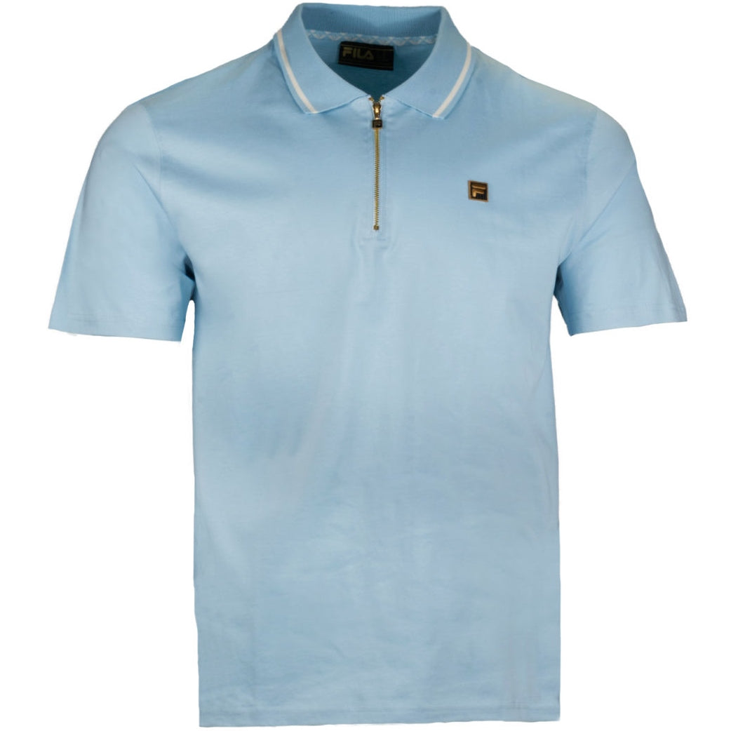 Fila Lemar Zip Neck Jersey Tipped Polo Shirt Sky