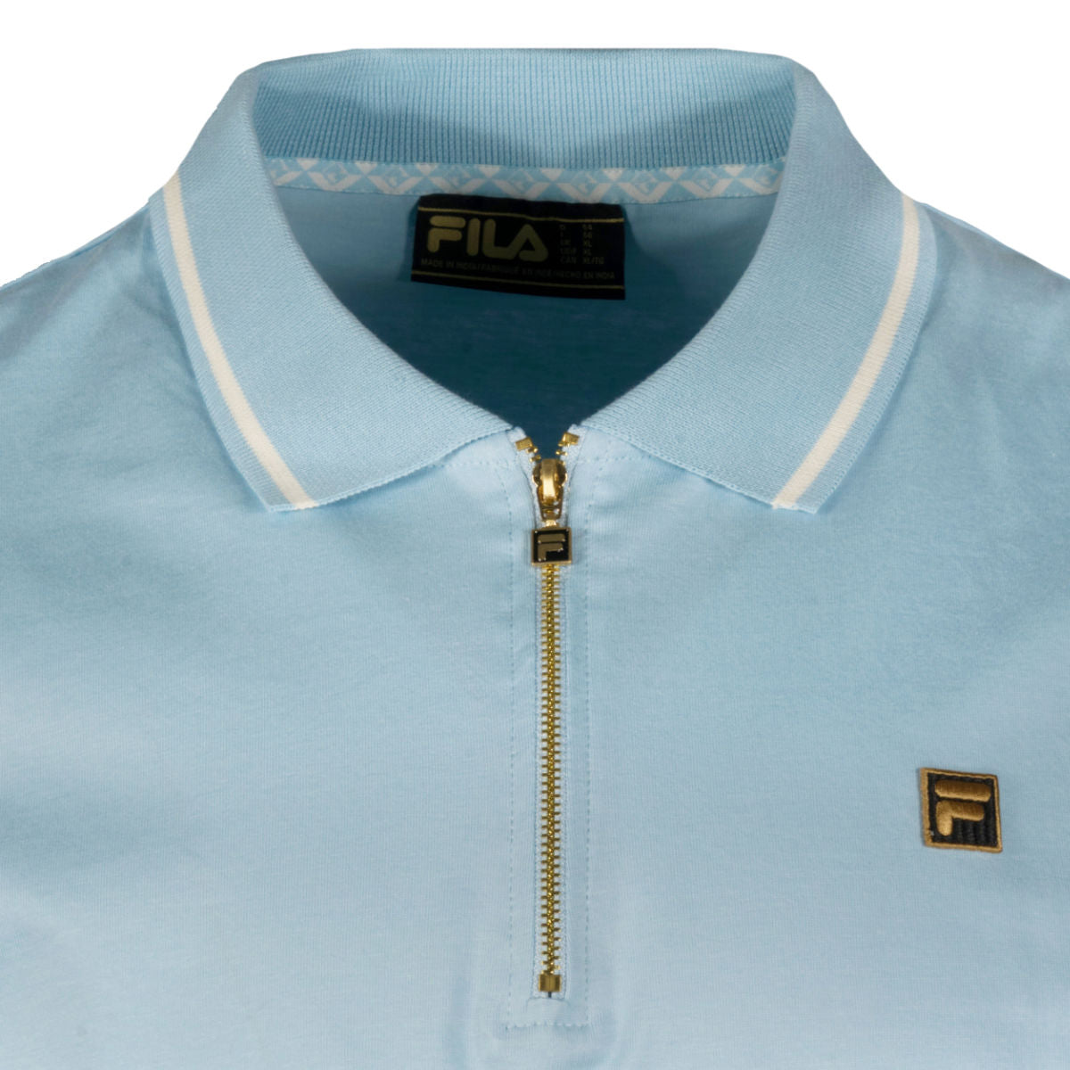 Fila Lemar Zip Neck Jersey Tipped Polo Shirt Sky
