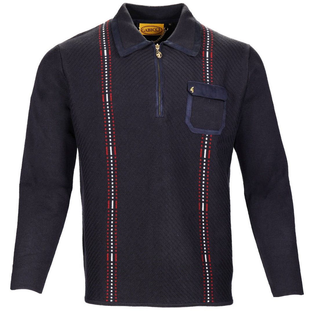 Gabicci Vintage Archive Zip Neck Suede Trim Polo Navy