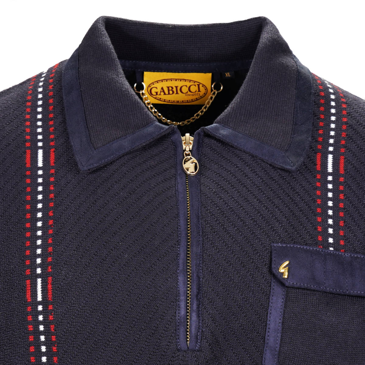 Gabicci Vintage Archive Zip Neck Suede Trim Polo Navy