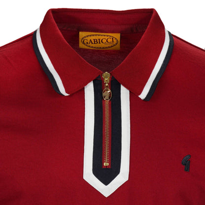 Gabicci Vintage Archives Zip Neck Jersey Polo Deep Red