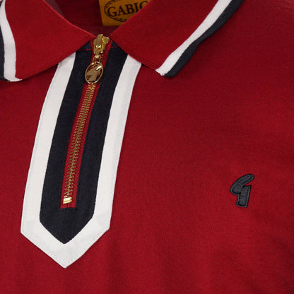 Gabicci Vintage Archives Zip Neck Jersey Polo Deep Red