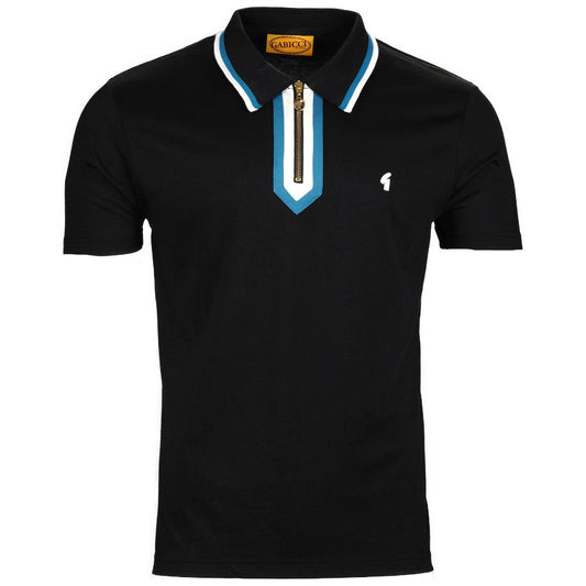 Gabicci Vintage Archives Zip Neck Jersey Polo Black