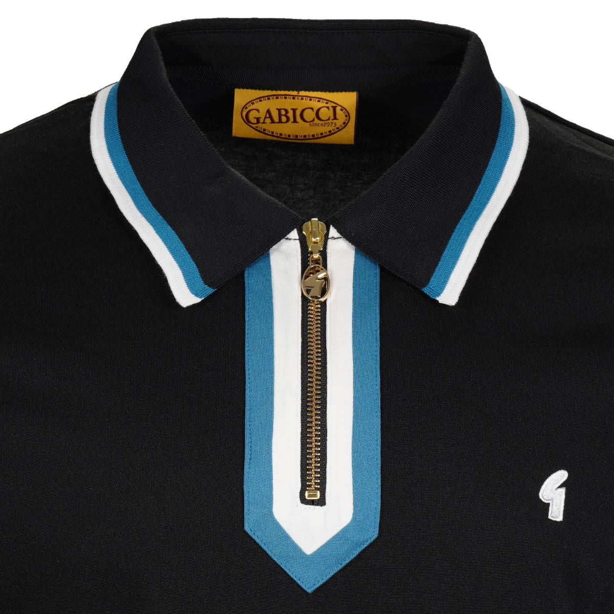 Gabicci Vintage Archives Zip Neck Jersey Polo Black