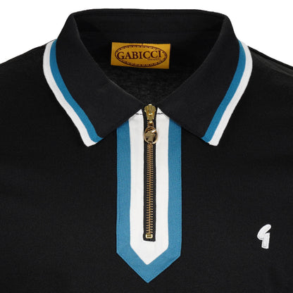 Gabicci Vintage Archives Zip Neck Jersey Polo Black