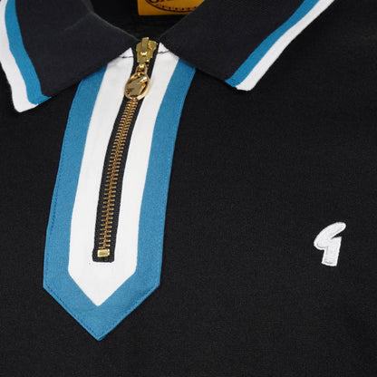 Gabicci Vintage Archives Zip Neck Jersey Polo Black