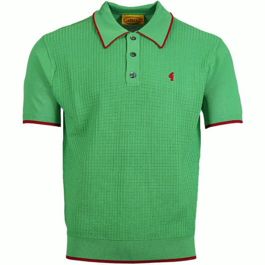 Gabicci Vintage Archive Grid Knit Tipped Collar Polo Cedar Green