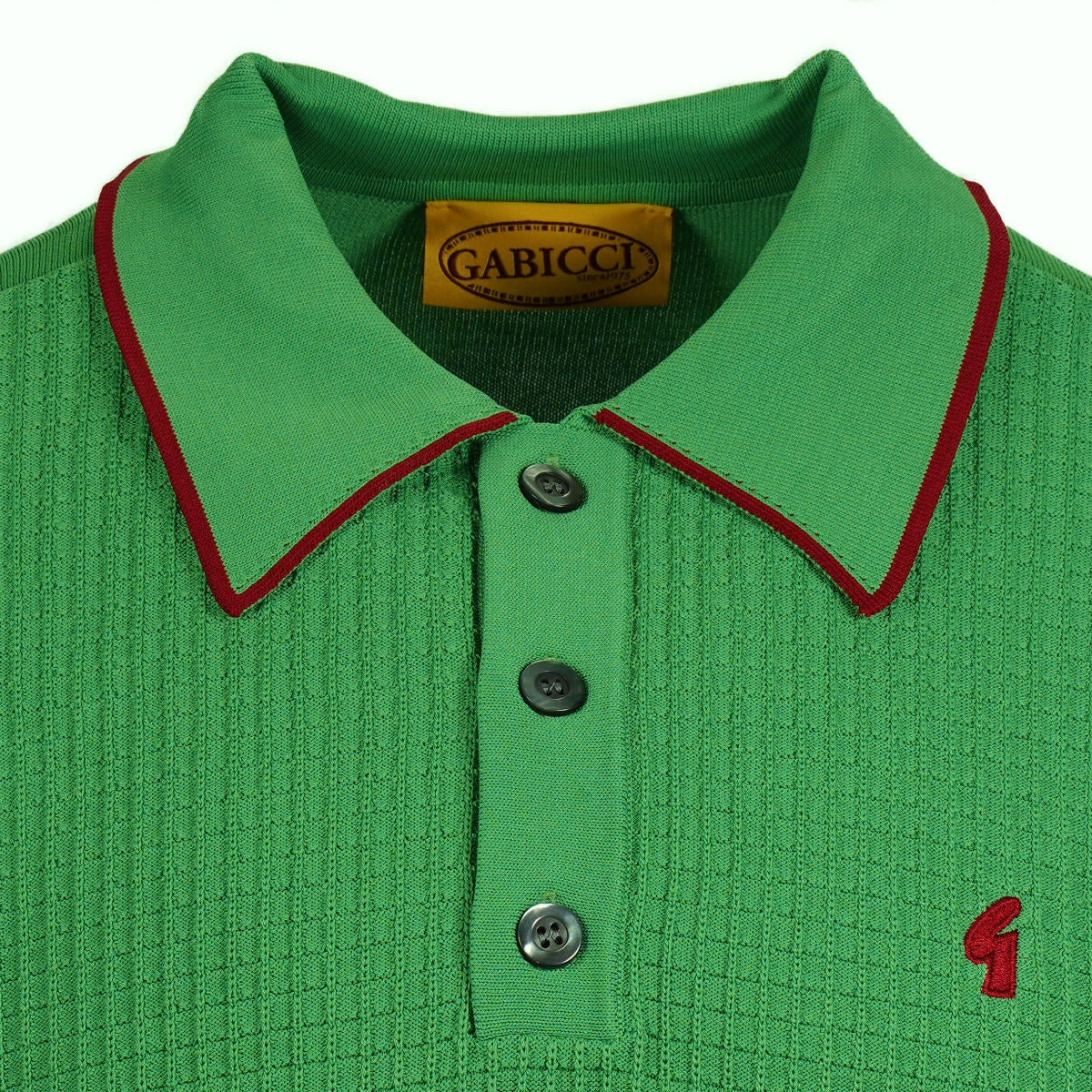 Gabicci Vintage Archive Grid Knit Tipped Collar Polo Cedar Green