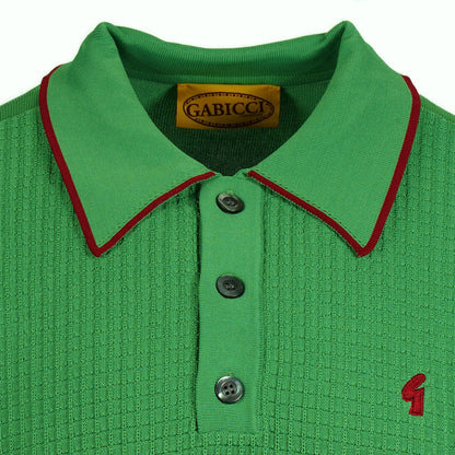 Gabicci Vintage Archive Grid Knit Tipped Collar Polo Cedar Green