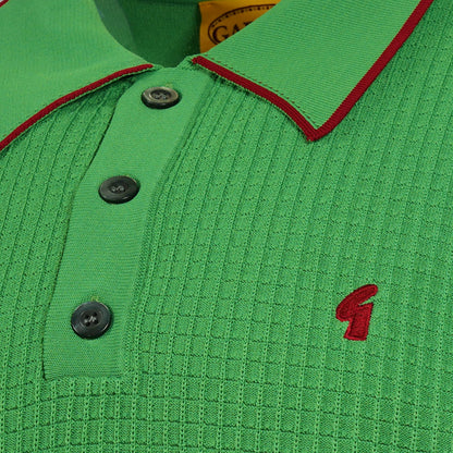 Gabicci Vintage Archive Grid Knit Tipped Collar Polo Cedar Green