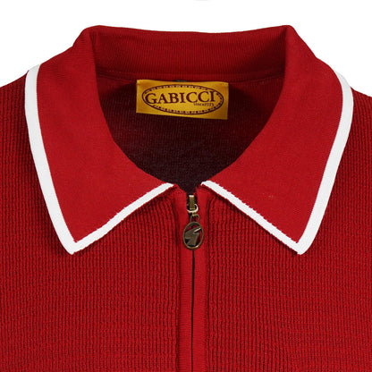 Gabicci Vintage Archive Fine Gauge Pocket And Zip Neck Polo Dark Red