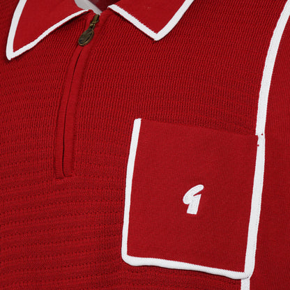 Gabicci Vintage Archive Fine Gauge Pocket And Zip Neck Polo Dark Red